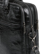 EVEREST SERİSİ - DERİ LAPTOP VE EVRAK ÇANTASI - SNAKE DESENLİ- SİYAH